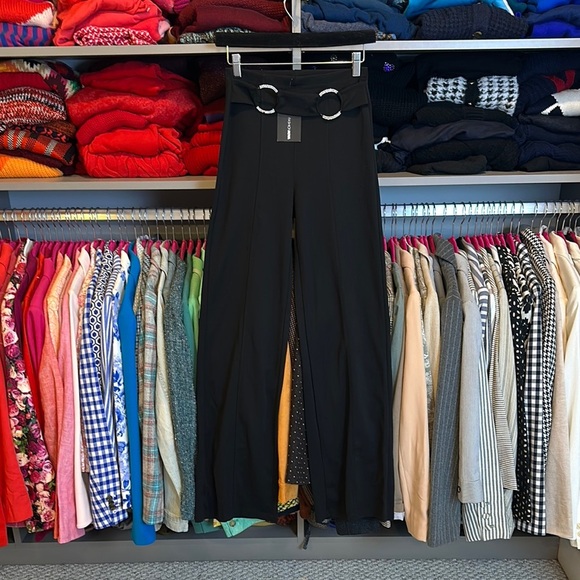 Fashion Nova black elastic waistband belt accent pants size S NWT - Picture 1 of 4